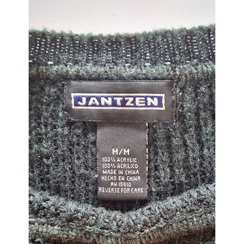 Jantzen Mens Sweater Medium Green Shaker Knit Crewneck Acrylic Raglan Pullover - Picture 4 of 5